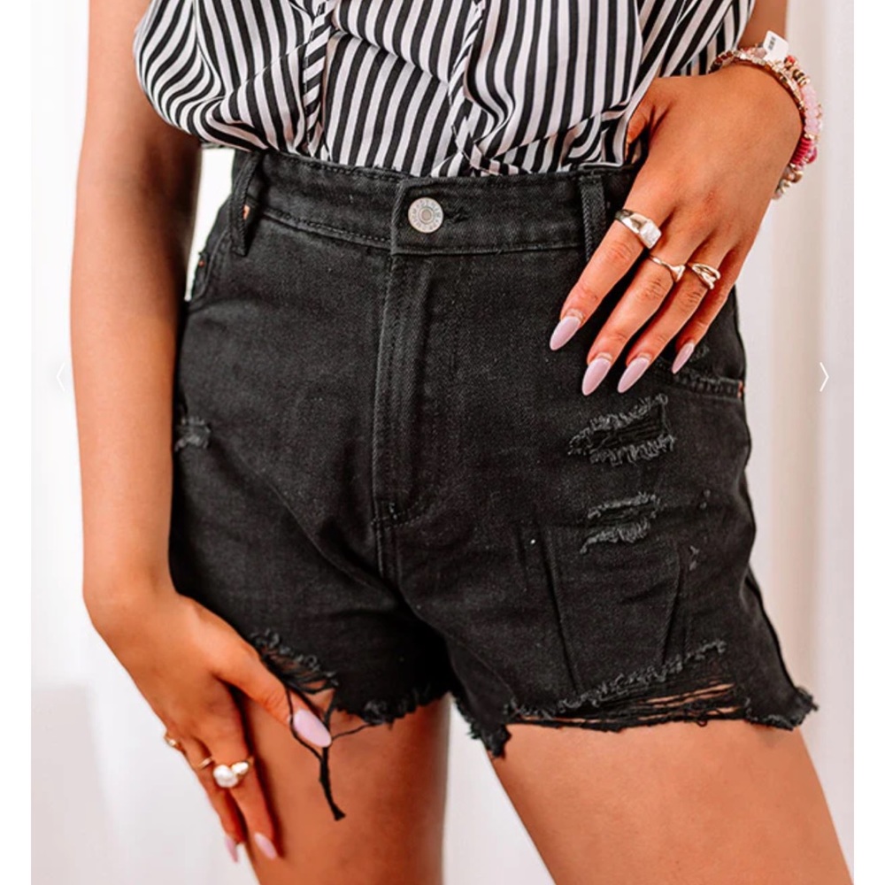Shop impressions black denim shorts